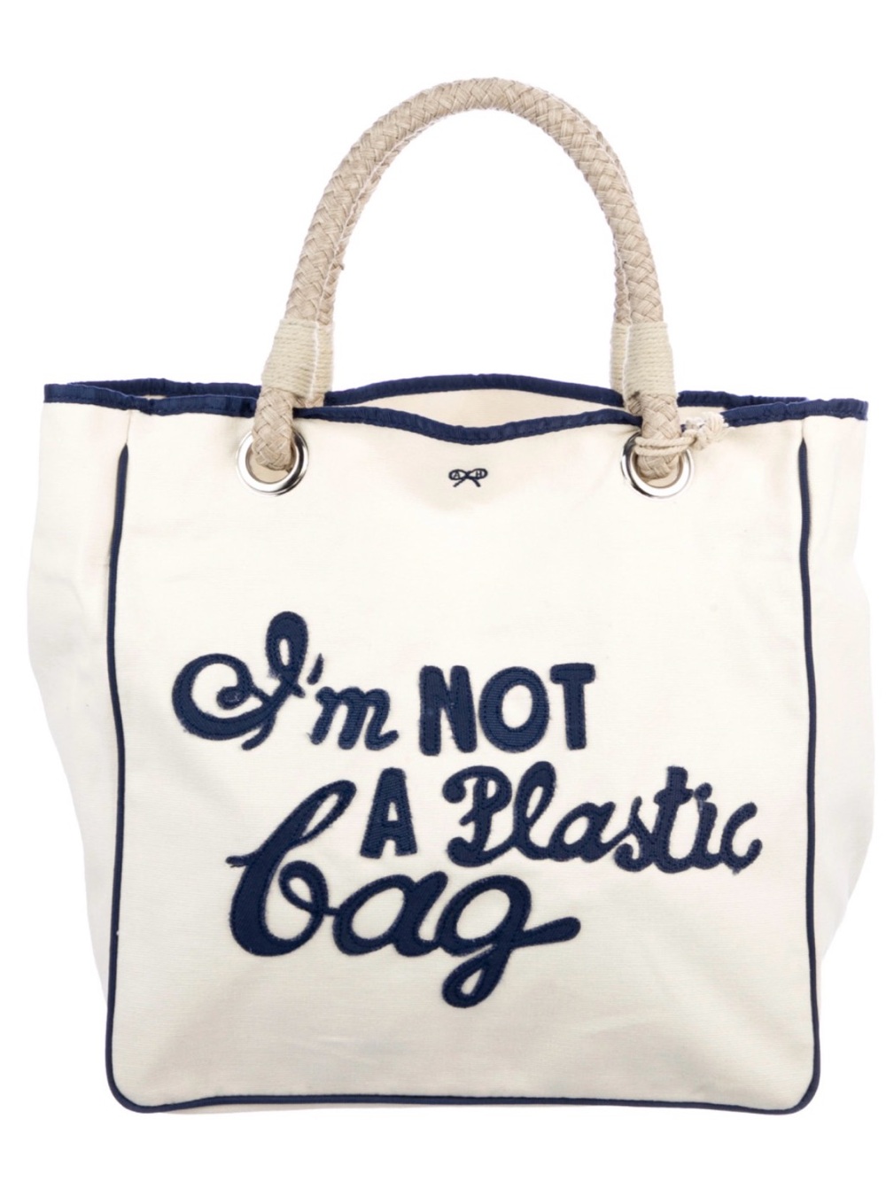 Canvas Tote Bag - 'I'm Not A Plastic Bag' in Cream and Navy